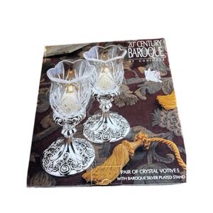 Vintage Godinger 20th Century Baroque Pair Of Crystal Votives Silver Plated